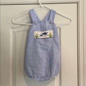 Boys smocked seersucker outfit